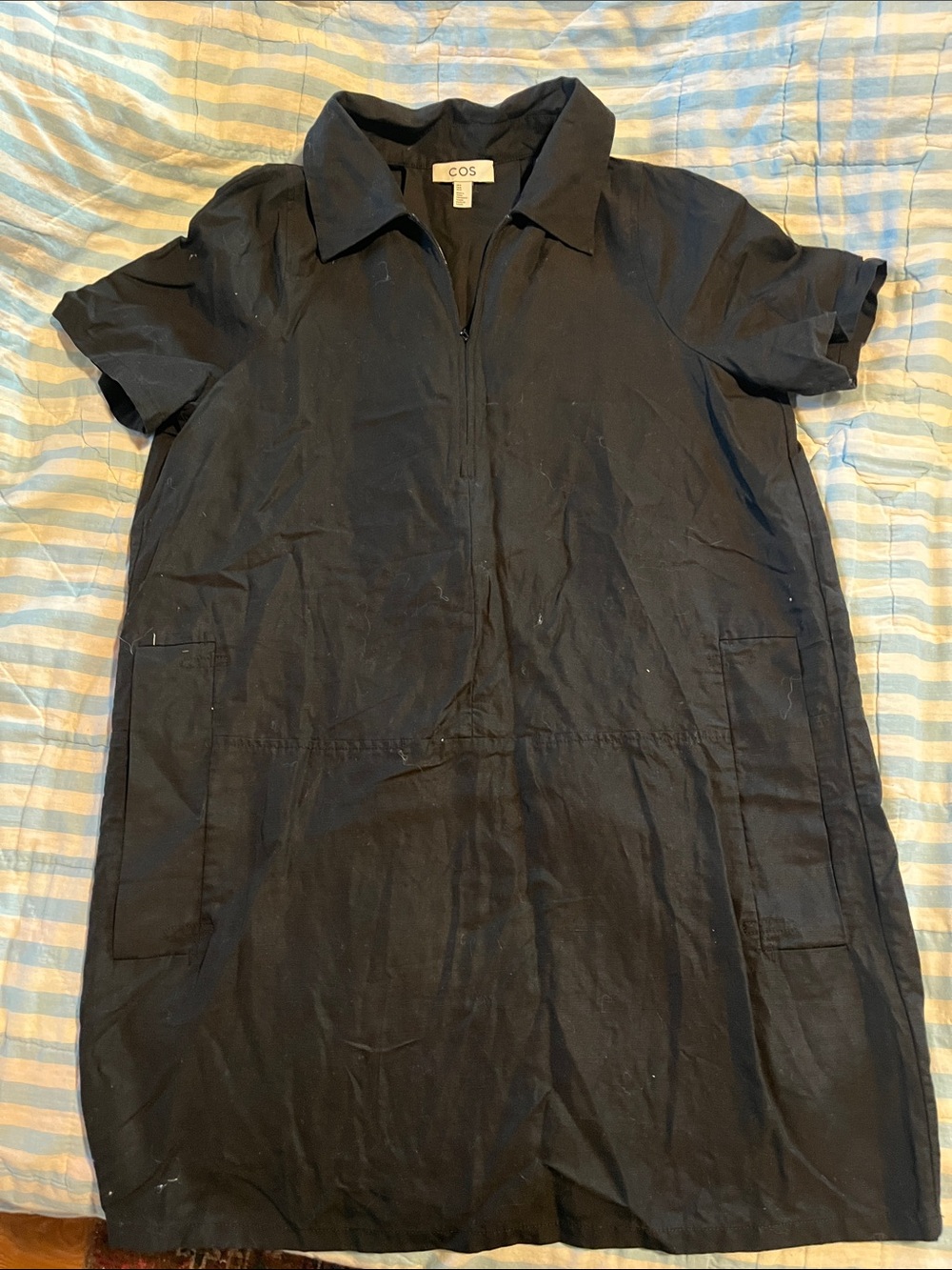 COS Black Short half zip Shirt Dress - small